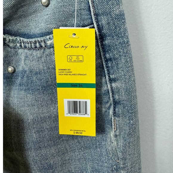 CIRCUS NY Embellished Relaxed Straight Leg Jeans in Lucky Charm Size 24 - Picture 7 of 11